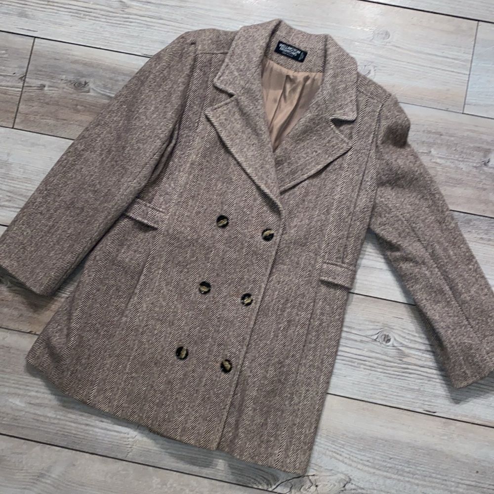 Vintage Tweed Brown Wellington Fashions Women’s Size Large Dbl Breasted Pea Coat